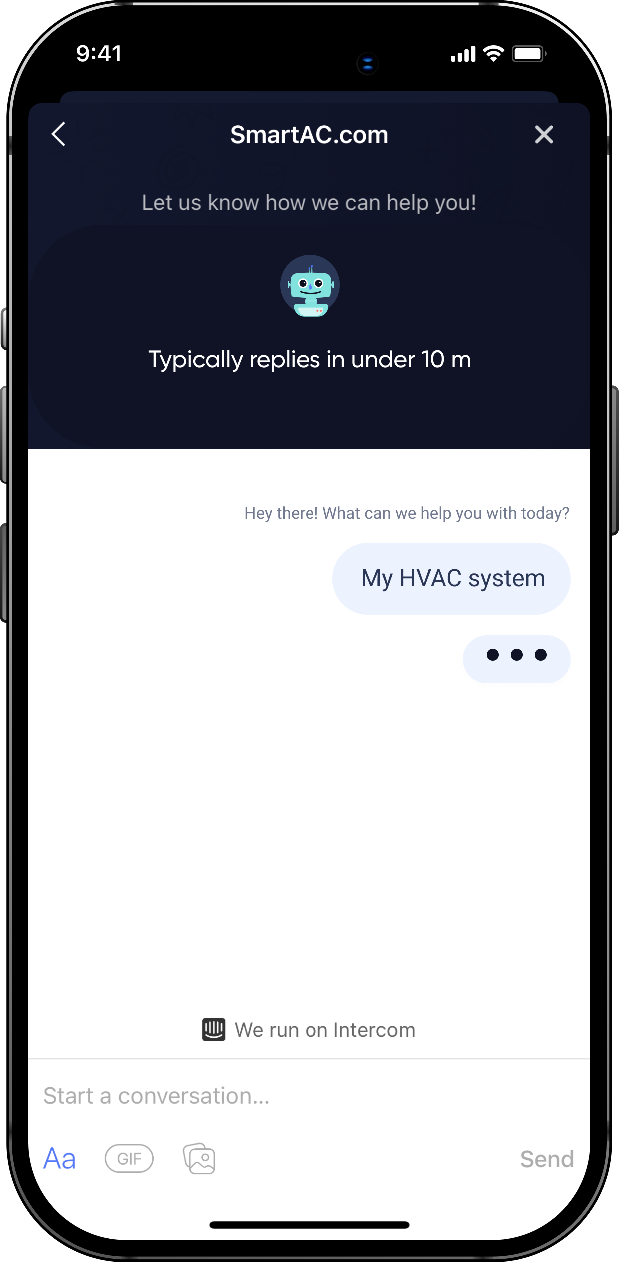 SmartAC app interface